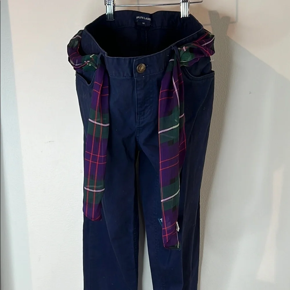 RALPH LAUREN Navy Pants with Plaid Belt